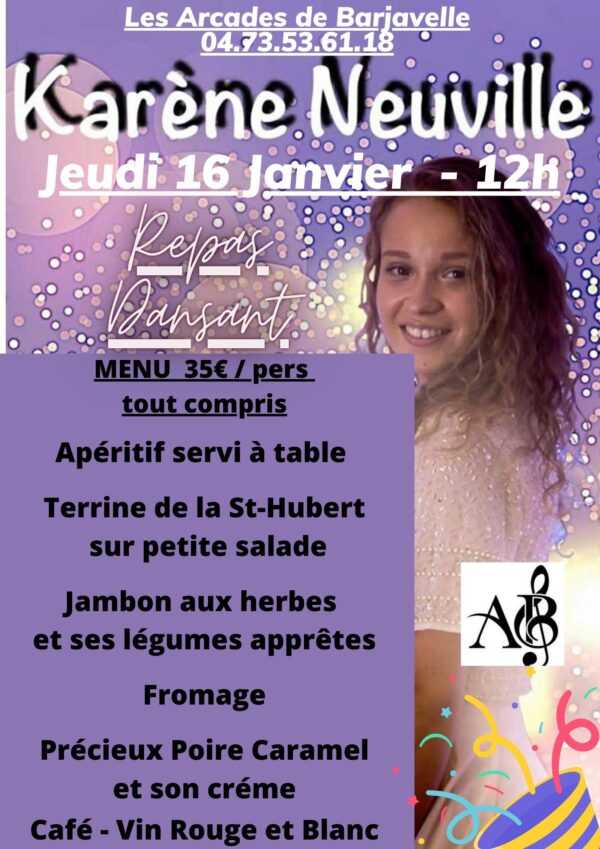 JEUDI 16 JANVIER - REPAS DANSANT AVEC KARENE NEUVILLE