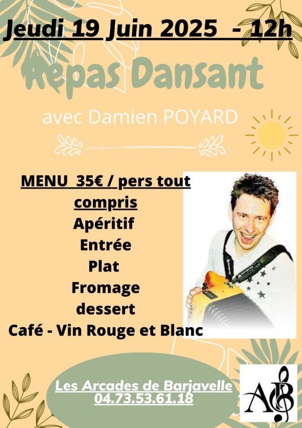 JEUDI 19 JUIN -REPAS DANSANT AVEC DAMIEN POYARD